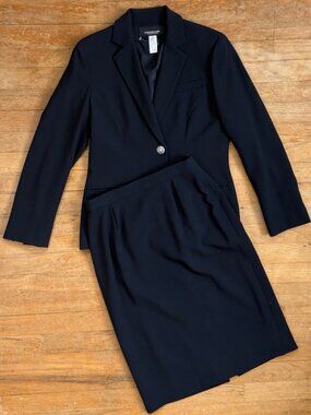 Jones New York Set Size 4/4P NEW Navy Blue Skirt & Blazer Matching Work Outfit -